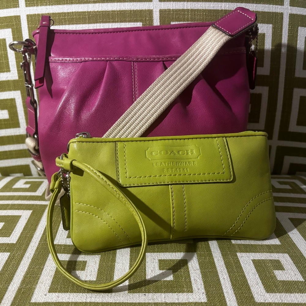 COACH Ashley Leather Swingpack Canvas Strap Crossbody & Leatherware Wristlet